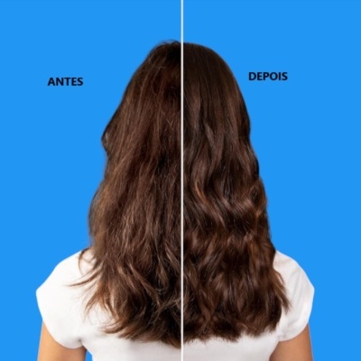 Antes e depois do cabelo feminino com fundo azul