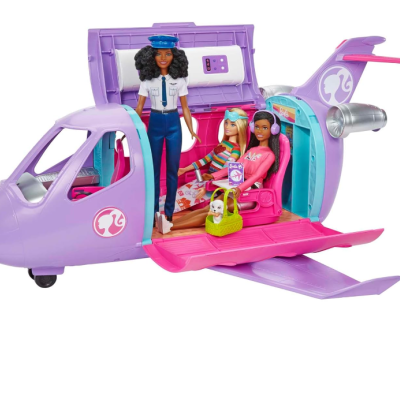 Brinquedo de avião da Barbie com três bonecas e um cão