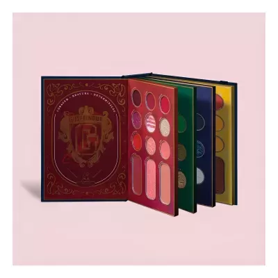 Paleta de maquilhagem temática Gryffindor com várias cores e design detalhado