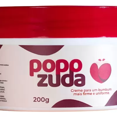 Frasco de creme com tampa vermelha e rótulo branco e vermelho com texto e gráfico