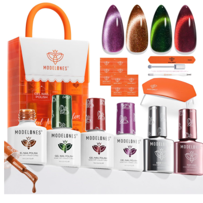 Kit de verniz gel MODELINES com cinco frascos coloridos, ferramentas de manicure e lâmpada LED