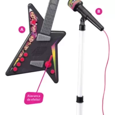Conjunto de guitarra e microfone de brinquedo coloridos com base em forma de estrela