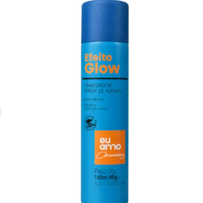 Frasco azul de spray finalizador de argan Efeito Glow