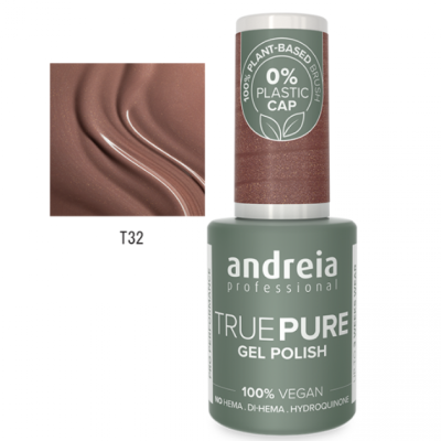 Verniz de gel verde cinzento da andreia professional com amostra de cor castanha acetinada T32