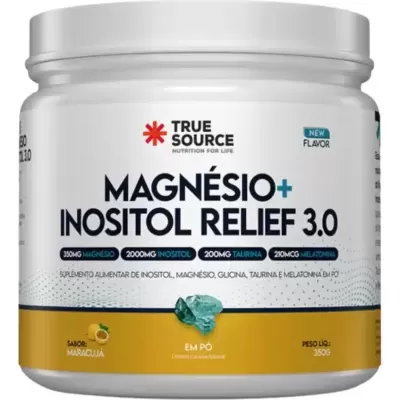 frasco de suplemento Magnésio+Inositol Relief 3.0 sabor maracujá