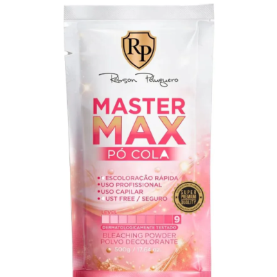 Pacote branco e rosa de pó clareador para cabelo com texto e selo de qualidade