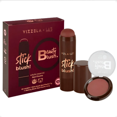 Conjunto blush stick e blush compacto Vizzela + Las Makeups na cor Red Mocha
