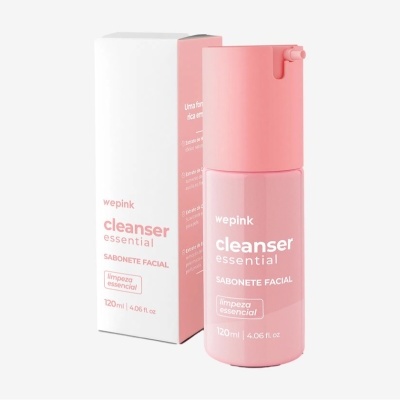 Frasco rosa de sabonete facial wepink cleanser essential com embalagem