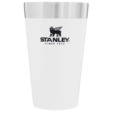 Copo térmico branco Stanley com logótipo preto e borda cromada