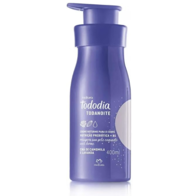 Frasco roxo com tampa de bomba de creme noturno Tododia Todanoite da Natura