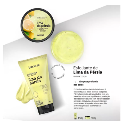 Produtos esfoliantes Labotrat Lima da Pérsia amarelo claro com creme esfoliante verde claro