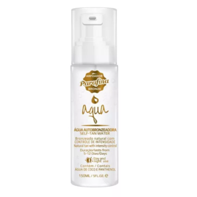 Frasco branco de água autobronzeadora Parafina Bronze Aqua 150ml