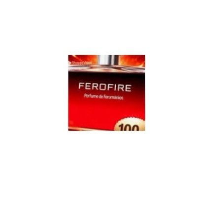 Frasco vermelho de perfume FEROFIRE com tampa prateada e selo dourado 100