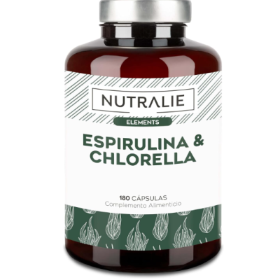 Frasco de cápsulas Nutralie Elements Espirulina & Chlorella