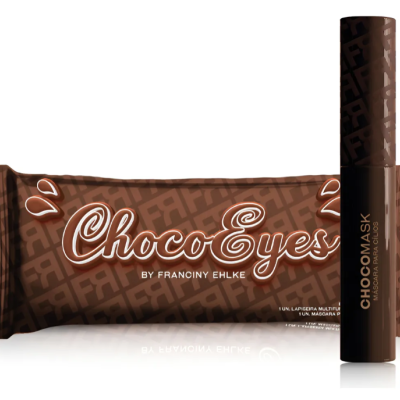 Embalagem e produtos para olhos ChocoEyes em tons castanho escuro