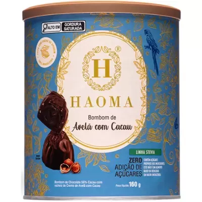 Lata azul de bombons HAOMA com tampa castanha