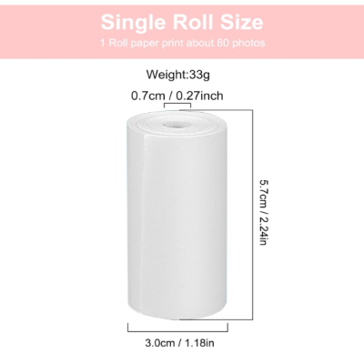 Rolo simples de papel branco para impressão de fotos com dimensões e peso indicados