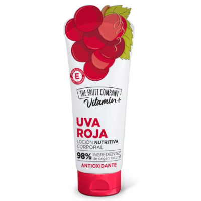 Tubo de loção corporal UVA ROJA com imagem de uvas vermelhas