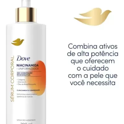 Sérum corporal Dove Niacinamida 380 ml com embalagem branca e detalhes dourados