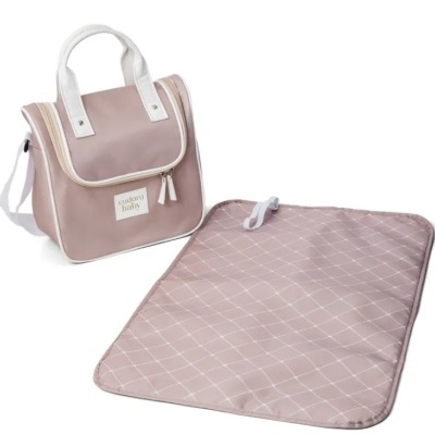 Bolsa de maternidade rosa claro com trocador dobrável quadriculado