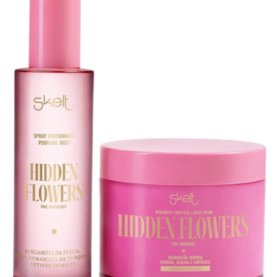 Conjunto Skelt Hidden Flowers spray perfumado e hidratante corporal cor de rosa