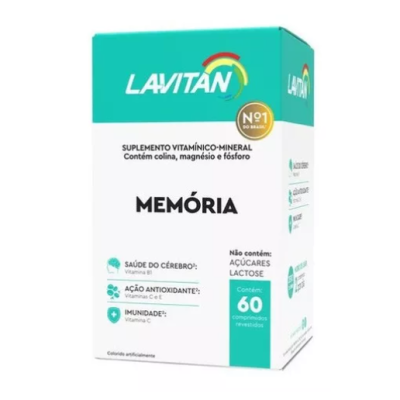 Embalagem de suplemento vitamínico Lavitan Memória com 60 comprimidos
