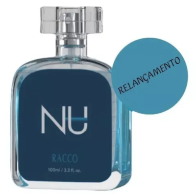 Frasco de perfume NU Racco com líquido azul