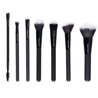 Conjunto de sete pincéis de maquilhagem macrilan com cabos pretos e cerdas brancas e pretas