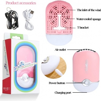 Ventoinha portátil rosa e branca com acessórios e caixa