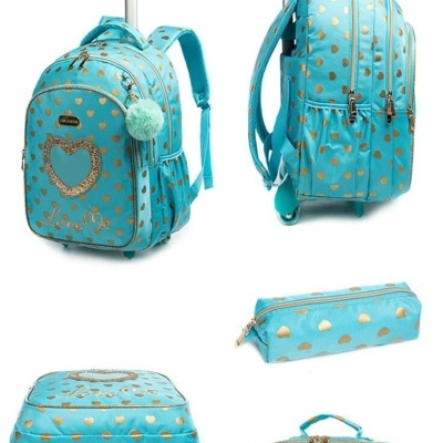Kit&#x20;Mochila&#x20;Infantil&#x20;Cora&#x00E7;&#x00E3;o&#x20;Dourado&#x20;Azul&#x20;com&#x20;Lancheira&#x20;e&#x20;Estojo