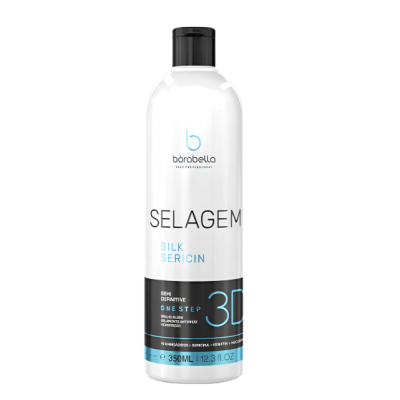 Frasco branco com tampa preta do produto SELAGEM SILK SERICIN 3D da bárabella