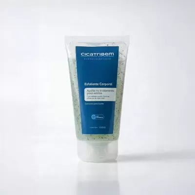 Esfoliante Corporal Cicatribem em tubo plástico transparent com esferas verdes