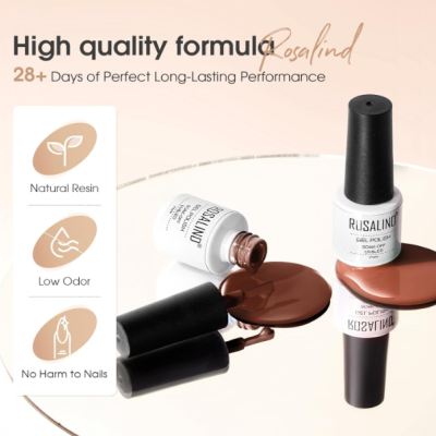 Esmaltes em gel Rosalind com fórmula de alta qualidade e demonstração do esmalte castanho derramado