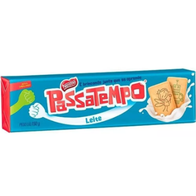 Embalagem azul de bolachas Passatempo de leite com desenhos infantis