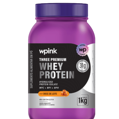 Pote roxo de suplemento whey protein sabor Doce de Leite