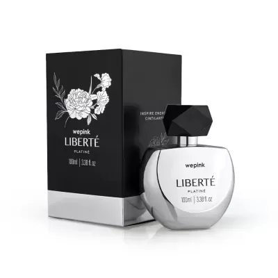 Perfume Wepink Liberté Platiné 100ml com caixa preta e detalhe floral