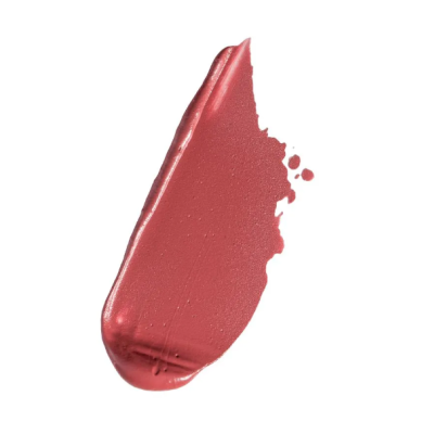 Traço de batom rosa avermelhado sobre fundo branco