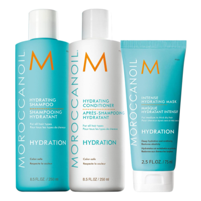 Conjunto de champô, condicionador e máscara hidratante Moroccanoil Hydration