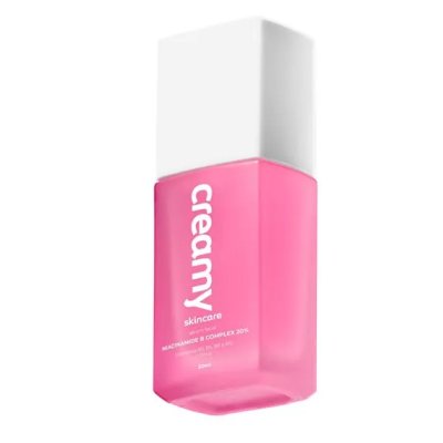 Frasco rosa translúcido de skincare com tampa branca