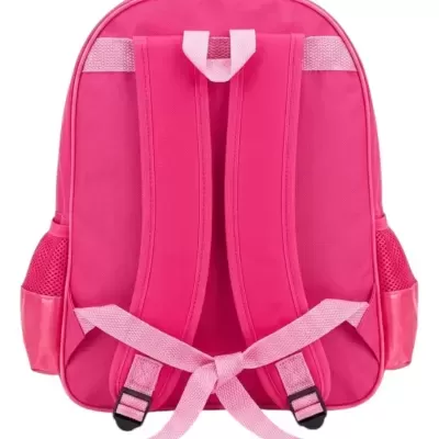Mochila rosa com alças acolchoadas e bolsos laterais em malha