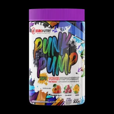 Frasco rótulo colorido suplemento pré-treino Punk Pump Europa Nutry