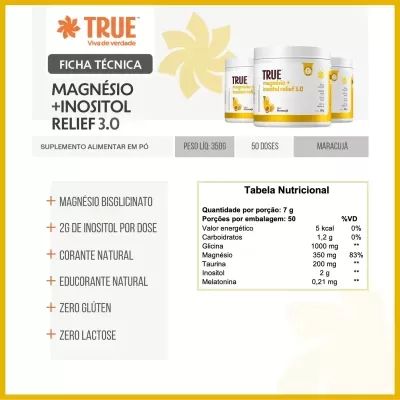 True&#x20;Magn&#x00E9;sio&#x20;&#x2B;&#x20;Inositol&#x20;Relief&#x20;3.0&#x20;-&#x20;Sabor&#x20;Maracuj&#x00E1;