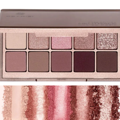 Paleta de sombras em tons nude, rosa e castanho com acabamentos mate e cintilante