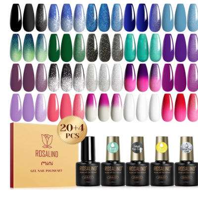 Conjunto de vernizes em gel ROSALIND mini com 24 cores variadas e 5 frascos para unhas