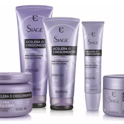 Conjunto de produtos capilares Siàge da Eudora em embalagens lilás