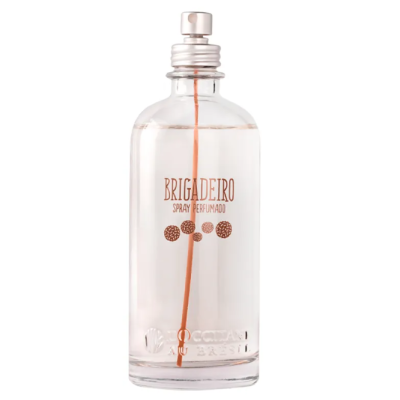 Frasco de spray perfumado Brigadeiro em vidro transparente com tampa prateada