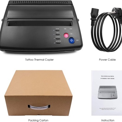 Copiador térmico preto para tatuagens com acessórios e manual