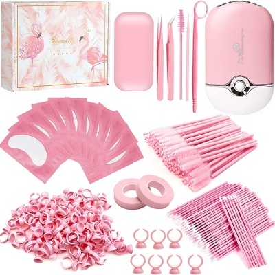 Kit&#x20;de&#x20;Extens&#x00E3;o&#x20;de&#x20;Pestanas&#x20;Pink&#x20;ou&#x20;Preto&#x20;com&#x20;V&#x00E1;rios&#x20;Acess&#x00F3;rios