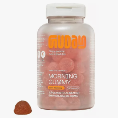 Frasco de suplemento alimentar em pastilhas de goma sabor framboesa da marca Noday