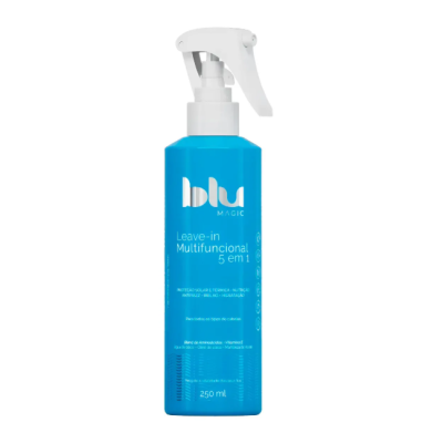 Frasco azul de leave-in multifuncional blu MAGIC 250 ml com pulverizador branco